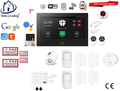 Draadloos / bedraad alarmsysteem met 7-inch touchscreen voor woning/camper/boot/caravan werkt met wifi en sim kaart en met spraak gestuurde apps. (Nederlands of Frans stem en tekst). ST01B-67