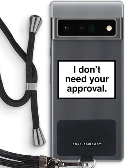 Case Company® - Hoesje met koord geschikt voor Google Pixel 6 Pro hoesje met Koord - Don't need approval - Telefoonhoesje met Zwart Koord - Bescherming aan alle Kanten en Over de Schermrand