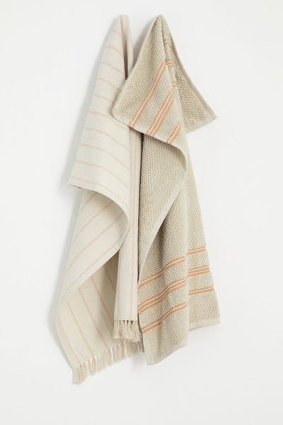 Sissy-Boy - Beige gestreepte handdoek en theedoek terry