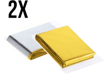 2 Stuks - Isolerende Nooddeken – Dubbelzijdig Zilver/Goud – Gealumineerd PET – Waterdicht & Compact