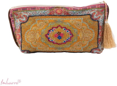 Imbarro Home & Fashion pouch tasje 13 x 30 cm geel met romantische vintage bloemenpatroon