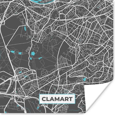 Poster Clamart - Frankrijk - Plattegrond - Kaart - Stadskaart - 100x100 cm XXL