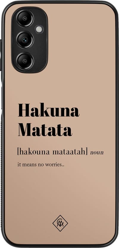 Casimoda® hoesje - Geschikt voor Samsung Galaxy A14 5G - Hakuna Matata - Zwart TPU Backcover - Tekst - Bruin/beige