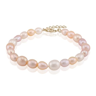 Cavill - Zilveren Armband 925 Sterling - Perzik, Roze en Zilveren Zoetwaterkweekparels Fancy Slijpsel - Verstelbare Luxe Parelarmband - Elegant Design