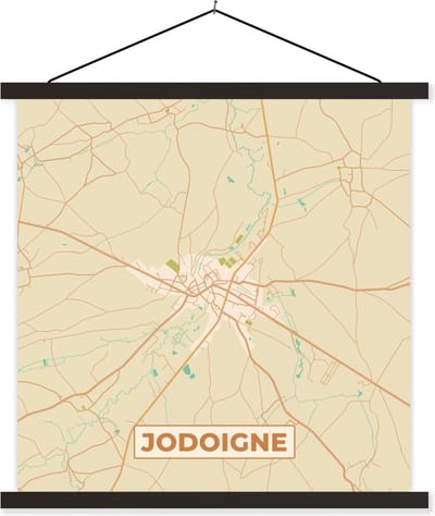 Posterhanger incl. Poster 60x60 cm - Schoolplaat - Kaart - Geldenaken - Vintage - Plattegrond - Stadskaart - Textielposter - Zwarte latten - Stadskaart