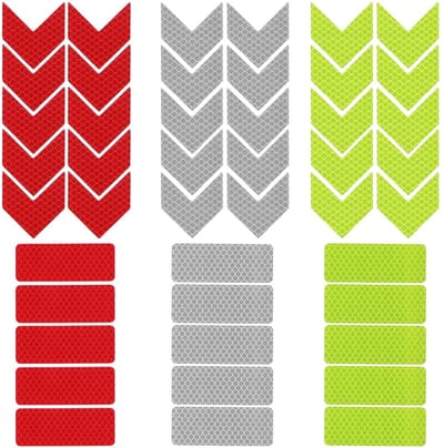 Dailygoods- Reflectiestickers Set van 60 - Zelfklevend - Reflectoren voor Fiets/Helm/Scooter - Drie Kleuren - Inclusief Pijlvormige en Rechthoekige Stickers - Afmetingen 7,5 x 3 cm - Reflector