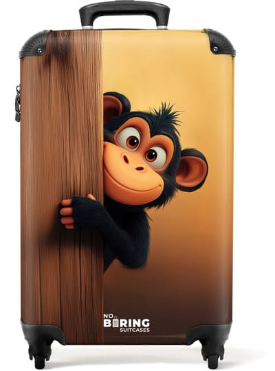NoBoringSuitcases.com® - Kinderkoffer - Kindertrolley jongen en meisje - Een aap achter houten muur - Handbagage koffer lichtgewicht - Reiskoffer trolley kinderen - Rolkoffer met wieltjes - Past binnen 55x40x20 en 55x35x25