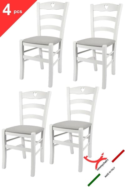Tommychairs Cuore - Eetkamerstoelen - Set van 4 - Wit - Rotan & Hout