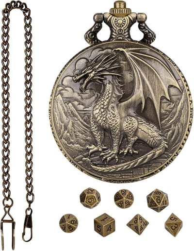 Dobbelstenen set - RPG dobbelstenen - Rollenspellen - Zakhorloge behuizing - 58 x 46 cm - Brons