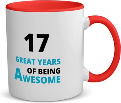 Akyol - 17 great years of being awesome koffiemok - theemok - rood - Hoera 17 jaar - iemand die 17 jaar is geworden - verjaardagscadeau - verjaardag - cadeau - kado - geschenk - gift - goeie jaren - 350 ML inhoud