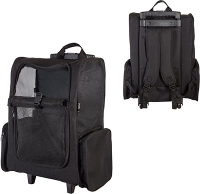 HiPet® Hondenrugzak / Trolley met wieltjes (tot 10 kg) - Zwart
