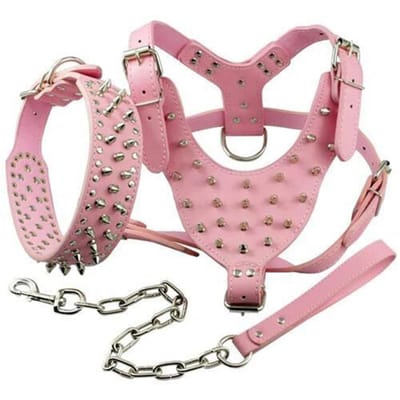 Anti-bijt Klinknagel Huisdier Halsband Tuig Duurzame Leren Genagelde Spiked Honden Halsband en Tuig