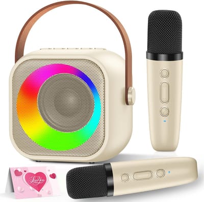 Unyqoos® Professionele Draadloze Minikaraoke Machine met LED-Effecten en 2 Microfoons