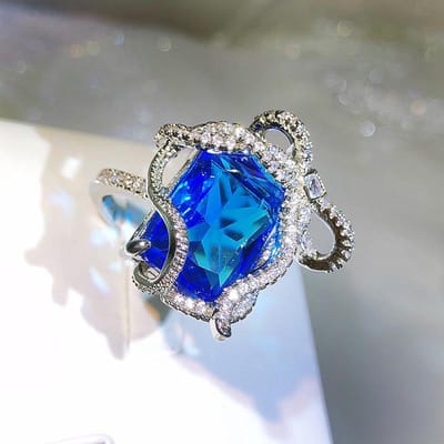 Klassieke Temperament Edelsteen Ring Europese en Amerikaanse Micro Inleg Zirkonia Mode Damesring Adjustable opening blue