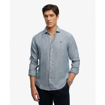 Superdry - Riviera Linnen Overhemd met Lange Mouwen - Heren - Lange mouwen shirts