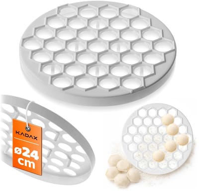 KADAX deegvormer ⌀ 24 cm van kunststof, dumplingmaker met 37 holtes, ronde vorm voor zelfgemaakte deegzakjes, pelmeni, piroggen, ravioli en dumplings