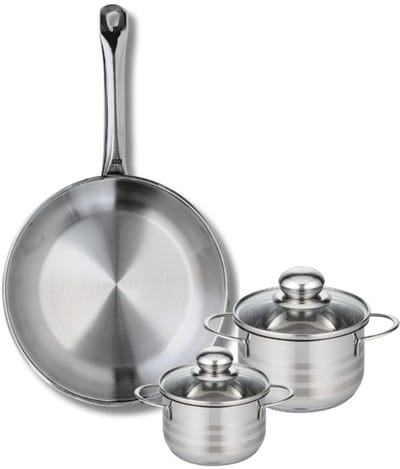 Set van 1 Koekenpan 28 cm en 2 kookpotten 12 en 14 cm Elo Profi Brillant