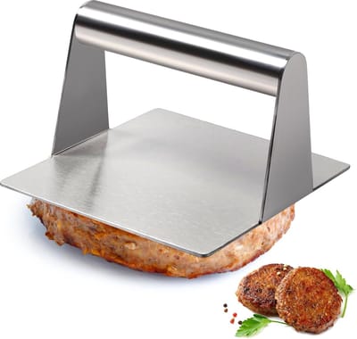 La'Moussawi ® Roestvrijstalen Vierkante Burger- en Grillpers voor Perfecte Hamburgers en Meer