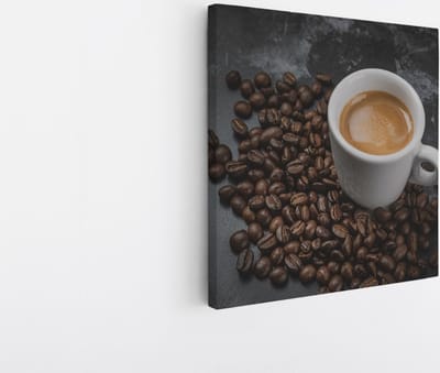 Saammp Canvas Schilderij - Kopje Koffie - Bonen - 20x20 - Foto op canvas - Wanddecoratie - Muurdecoratie keuken - Slaapkamer decoratie - Canvas Print