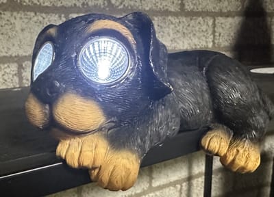 Polyresin solarlamp " liggende hond" - meerkleurig - met 2 LEDs - tafel model - hoogte 7 x 18 x 14 cm - Tuindecoratie - Tuinverlichting