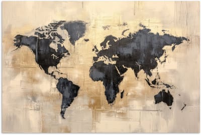 Poster 180x120 cm - Wereldkaart - Goud - Zwart - Abstract - Posters - Kamer decoratie - Wanddecoratie woonkamer - Muurdecoratie slaapkamer XXL