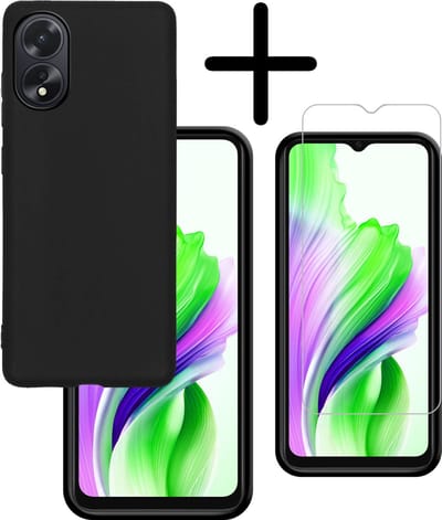 Hoesje Met Screenprotector - Geschikt voor OPPO A38 - Sterk & Shockproof - Back Cover - Siliconen Case - Telefoon Hoes - Zwart