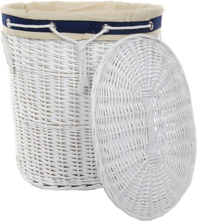 Wasmand Ovaal - Wasbak Wilgenhout - Kleding Opbergen - Uitneembare Waszak - 55x42x62cm - Wit
