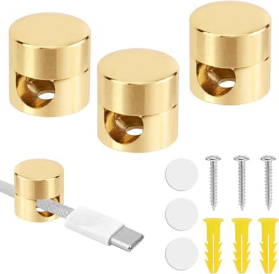 3 Stuks Gouden Kabelankers voor Bureau, Oplaadkabelhouders en Kabelmanagement Clips - Aluminium Draadorganizer voor Thuis, Kantoor en Bedzijde