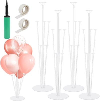 SnelShoppen - Verjaardags Ballonhouder Tafel Ballonhouder (4 Sets) | Opblaasbare Ballonhouder met Basis, Pomp, Stickers voor Feesten, Bruiloften, Verj