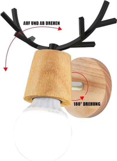 Creatieve Gewei Wandlamp - Decoratieve Muurlamp - Binnenverlichting Huis - Verstelbare Lampkop - 15x10x14cm - Natuurlijk Hout