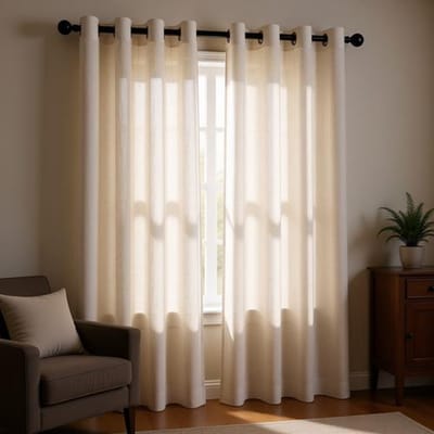 Linnen gordijn met oogjes - semi-transparant - linnenlook - 140 x 245 cm - set van 2 - beige