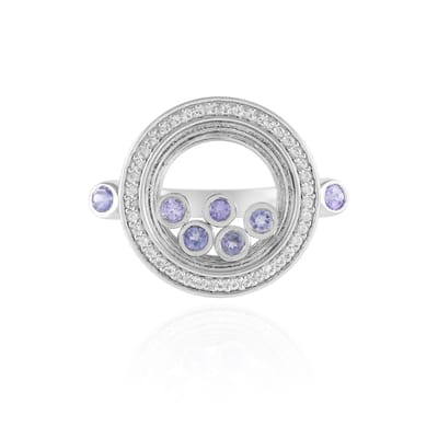 Cavill - Zilveren Ring 925 Sterling - Tanzaniet Rond 0,27 ct en Witte Topaas 0,18 ct - Exclusieve Ronde Slijpvorm Ring - Elegant Design