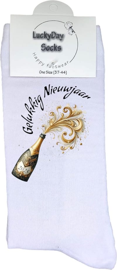 Nieuwjaar 2025 - Opkikker - Grappige sokken - Valentijns cadeau - Verjaardag cadeau - Kerst cadeau - Grappige sokken - Leuke sokken - Vrolijke sokken - Champagne - Goud - Vaderdag - Moederdag - Feest - Socks die Happy maken - 37-44