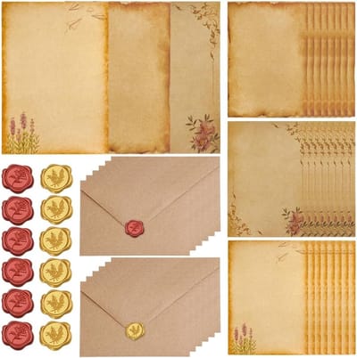 48-delige vintage briefpapier en envelopset met liefdesbriefpapier, enveloppen en waszegelstickers voor bruiloften en verjaardagen, perfect voor creatief schrijven