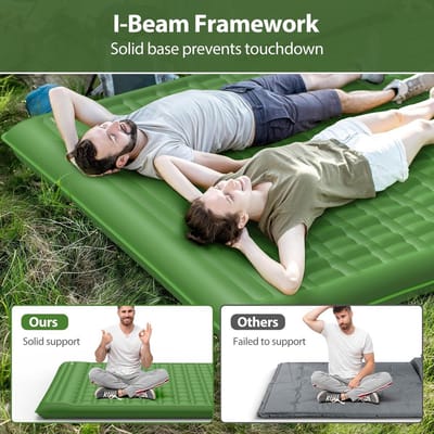 Luchtbed zelfopblazend met voetpomp - Campingmat 12 cm ultra dik - Verbeterde ondersteuning - 2 personen - Opblaasbaar - Ultralicht - Outdoor luchtmatras voor wandelen - Rugzak