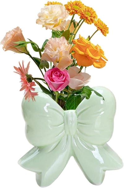 Keramische Vaas - Bloemenhouder Decoratief - Woonkamer Decoratie - Elegant Strikontwerp - 13x5x14 cm - Lichtgroen