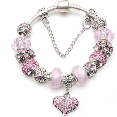 Europese originele kristal bedelarmband voor kinderen vrouwen met verzilverde slangenketting merk armband authentieke sieraden 17cm white