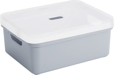 Sunware opbergbox mand kist - 24 liter - blauw/grijs - kunststof - met transparante deksel - 45 x 35 x 18 cm - Sigma serie