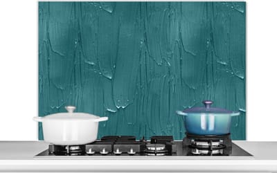 Spatscherm Keuken - Kookplaat Achterwand - Spatwand Fornuis - 100x65 cm - Verf - Turquoise - Abstract - Aluminium - Wanddecoratie - Muurbeschermer - Hittebestendig