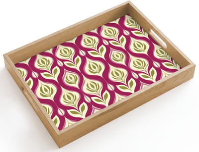 Dienblad hout 40x30 cm - Schootdienblad - Retro - Floraal - Paars - Borrelplank rechthoek - Plateau dienbladen
