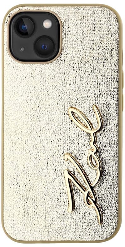 Karl Lagerfeld, Hoesje Geschikt voor Apple iPhone 15 van Gekreukeld PU met Signature Logo Ultra Elegant, Goud