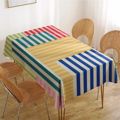Multikleurige Gestreepte Rechthoekige Tafelkleed voor Tafeldecoratie Geel Blauw Groen Rood Geometrische Strepen Tafelkleed Feestdecoratie 90x140cm beige