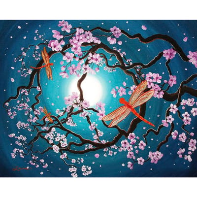 Peinture diamant 5D à faire soi-même « Fleur libellule » Broderie au point de croix 5D Décoration d'intérieur Cadeau 20X30CM blue