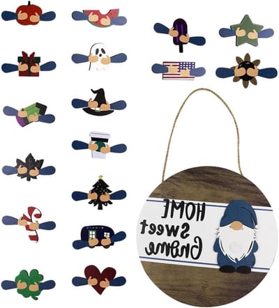 Houten Deurbord - Welkomstdecoratie Hanger - Huis Decoreren - Kabouter Patroon - 35x35CM - Diverse Kleuren