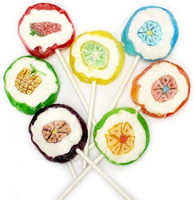 Candy World rock lollies - snoep -  100 stuks (fruit- & bloemtekening)