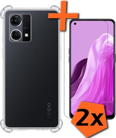 Hoes - Met Screenprotector - 2 Stuks - Geschikt voor OPPO Reno 7 - Sterk & Shockproof - Siliconen Case - Back Cover - Telefoon Hoes - Shock Proof - Transparant