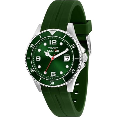 Sector 230 Siliconen Band Groene Wijzerplaat Kwarts R3251161055 100M Herenhorloge black