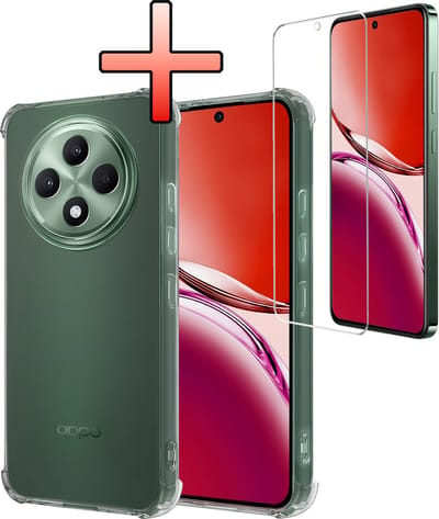 Hoesje - Met Screenprotector - Geschikt voor Oppo Reno 12 F - Sterk & Shockproof - Siliconen Case - Back Cover - Telefoon Hoes - Shock Proof - Transparant