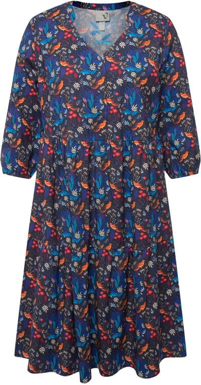 Ulla Popken - Dames - Tuniekjurk paradijsvogel V-hals 3/4-mouwen - Marine - Maat 46+