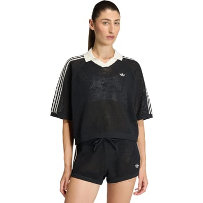 Adidas Knitted Crochet Polo T-shirts Dames - Zwart - Maat XS (30-32) - Poly Mesh
